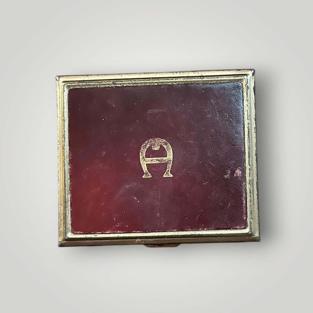 Vtg Etienne‎ Aigner Oxblood Leather Metal Jewelry/Pill Box Red Velvet Interior